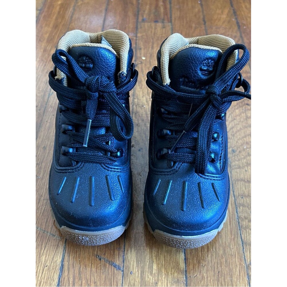 Timberland Kids Black and Tan Lace-Up Boots
